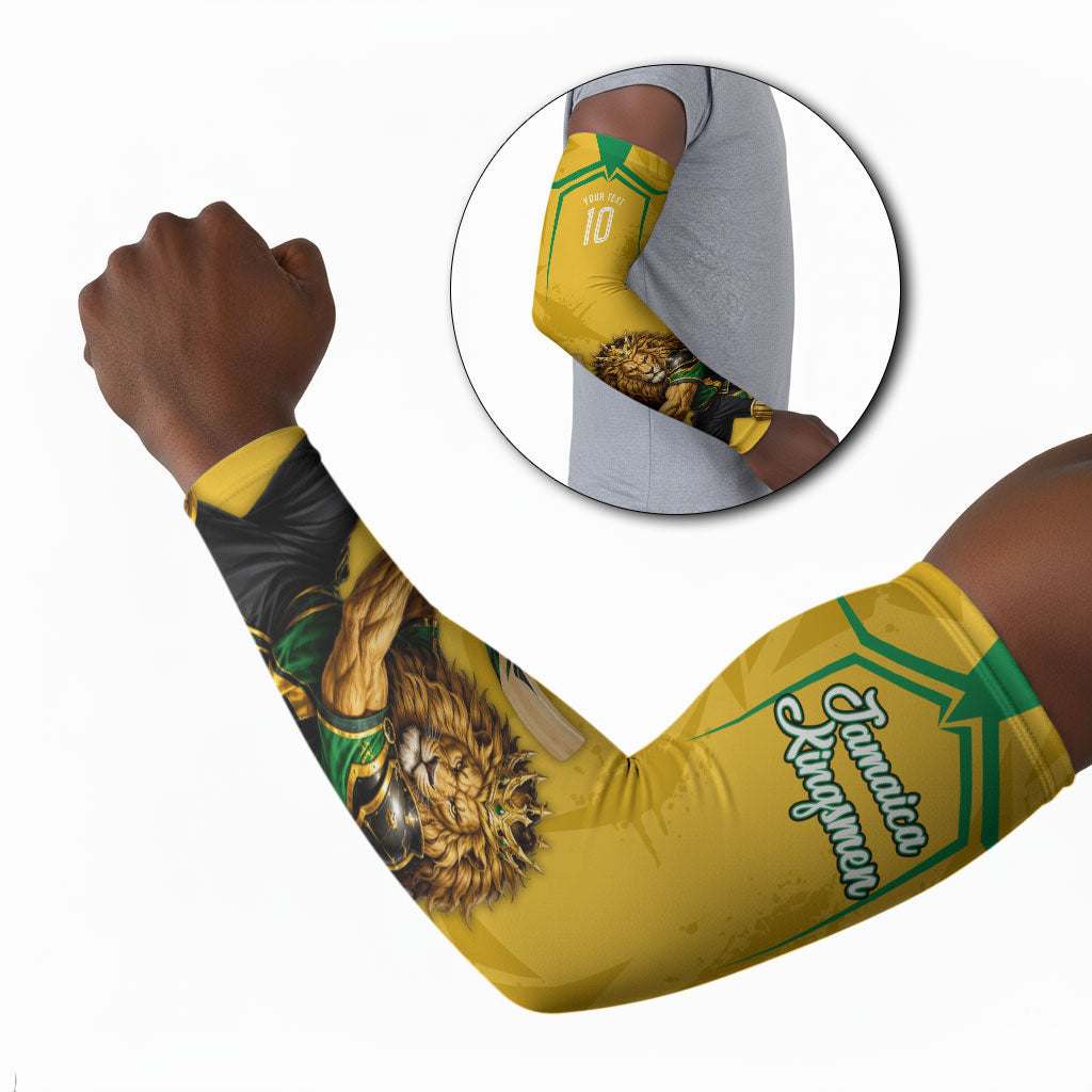 Personalized Jamaica Kingsmen Cricket Lion Arm Sleeves Royal King Batsman Sports Graphic Art