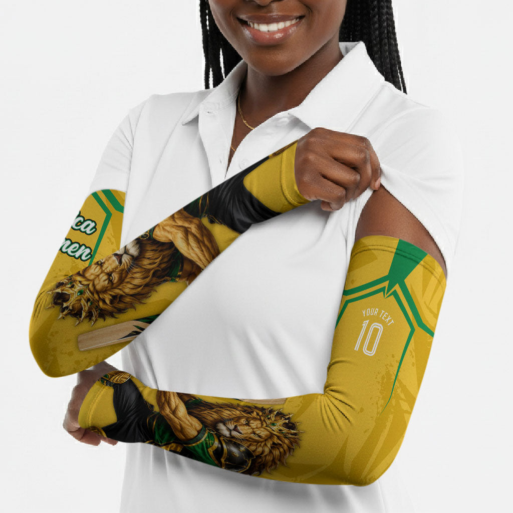 Personalized Jamaica Kingsmen Cricket Lion Arm Sleeves Royal King Batsman Sports Graphic Art