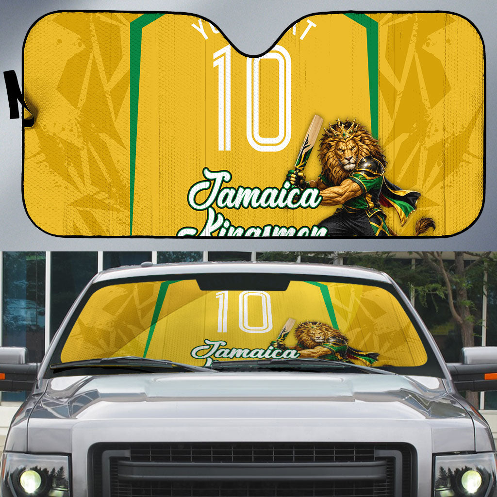Personalized Jamaica Kingsmen Cricket Lion Auto Sun Shade Royal King Batsman Sports Graphic Art