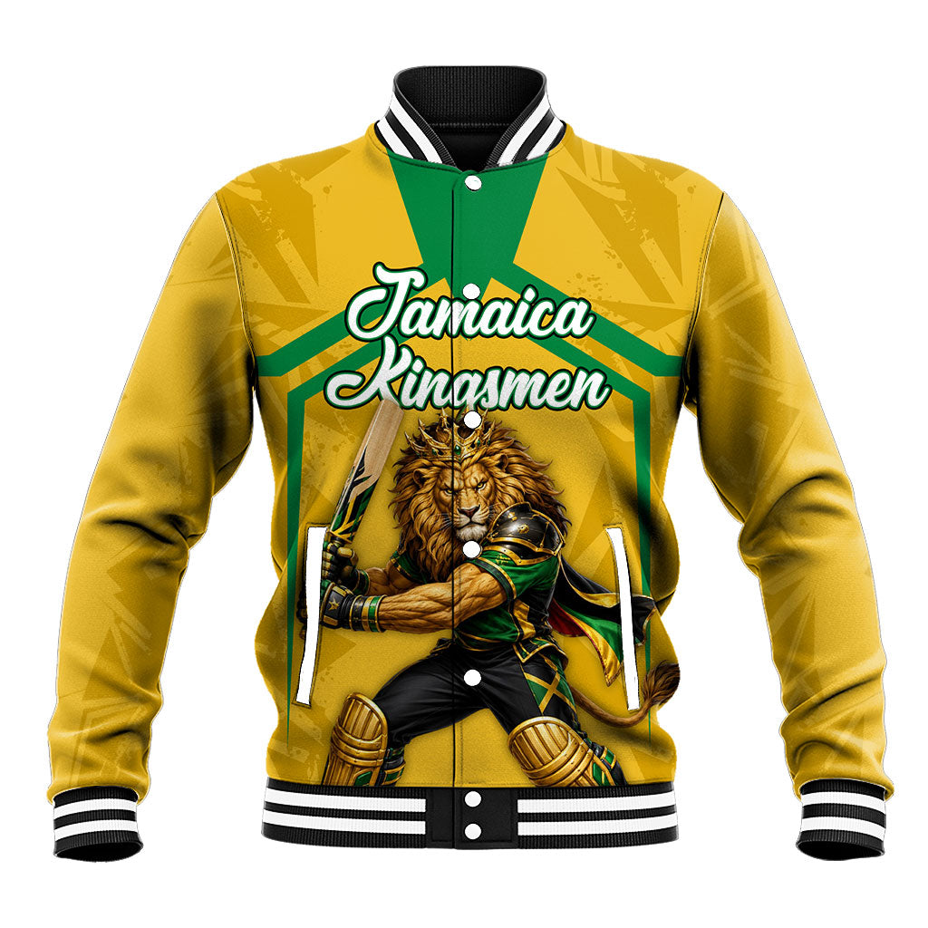 Personalized Jamaica Kingsmen Cricket Lion Baseball Jacket Royal King Batsman Sports Graphic Art