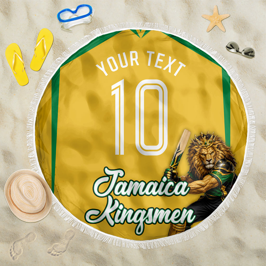 Personalized Jamaica Kingsmen Cricket Lion Beach Blanket Royal King Batsman Sports Graphic Art
