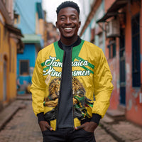Personalized Jamaica Kingsmen Cricket Lion Bomber Jacket Royal King Batsman Sports Graphic Art