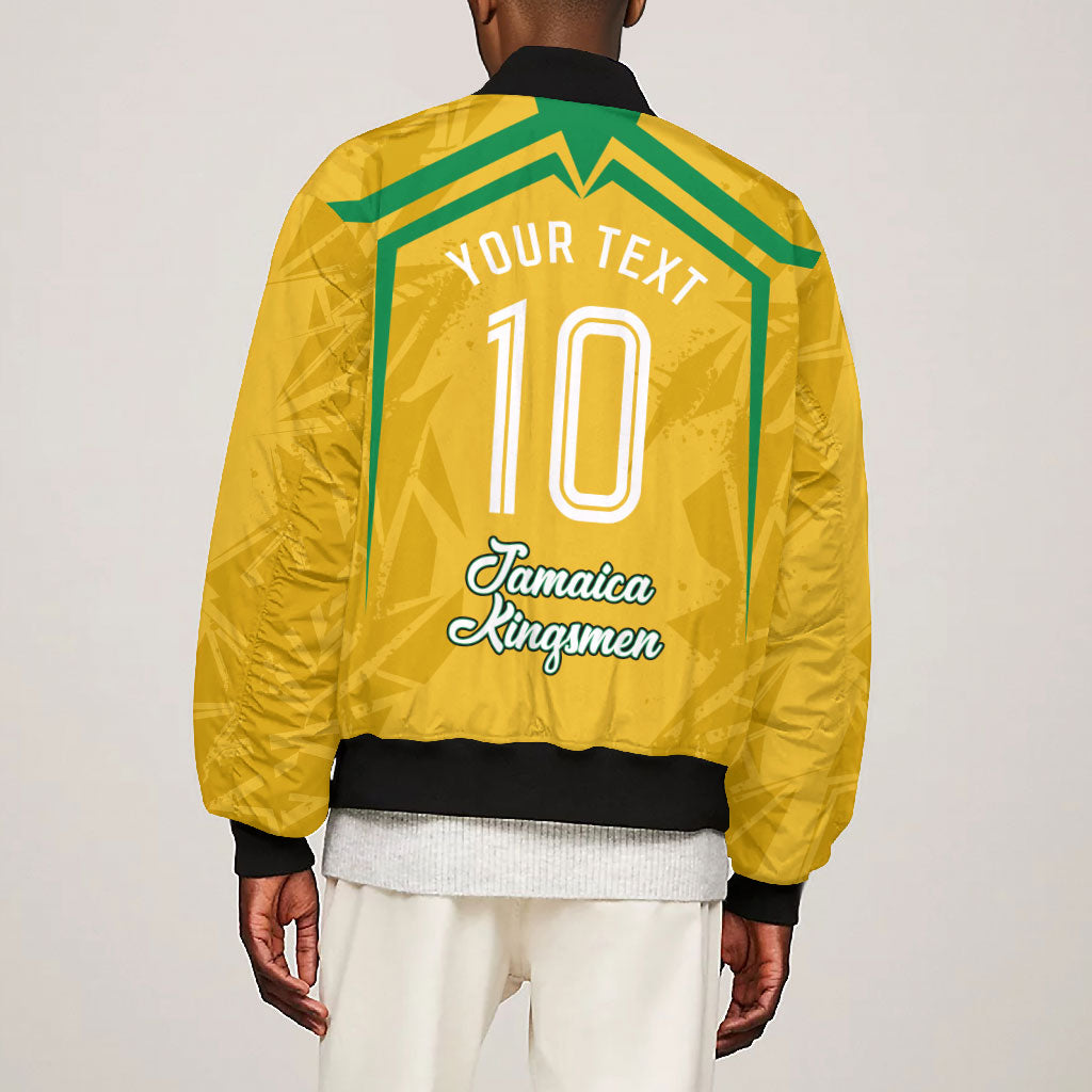 Personalized Jamaica Kingsmen Cricket Lion Bomber Jacket Royal King Batsman Sports Graphic Art