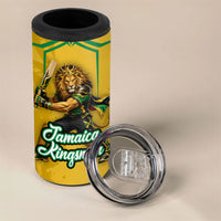 Personalized Jamaica Kingsmen Cricket Lion 4 in 1 Can Cooler Tumbler Royal King Batsman Sports Graphic Art