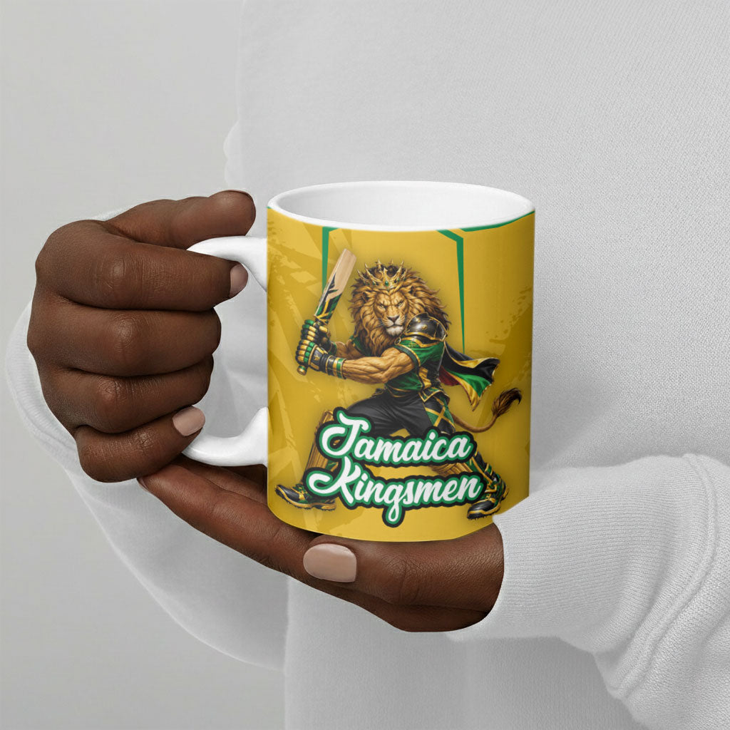 Personalized Jamaica Kingsmen Cricket Lion Ceramic Mug Royal King Batsman Sports Graphic Art