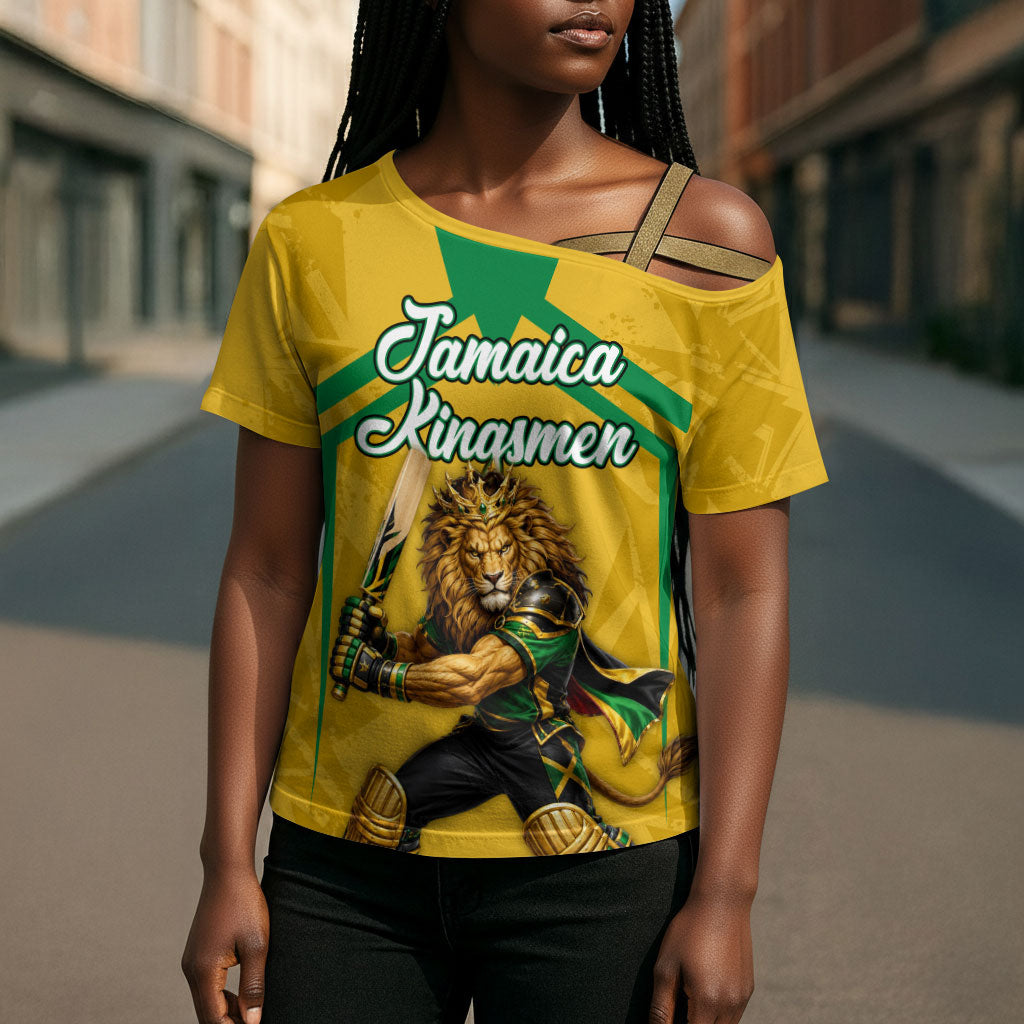 Personalized Jamaica Kingsmen Cricket Lion Cross Shoulder Shirt Royal King Batsman Sports Graphic Art