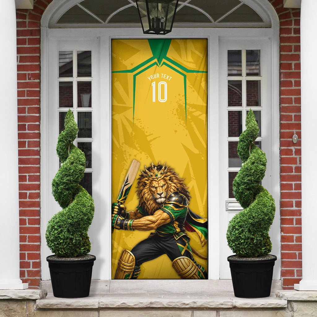 Personalized Jamaica Kingsmen Cricket Lion Door Cover Royal King Batsman Sports Graphic Art