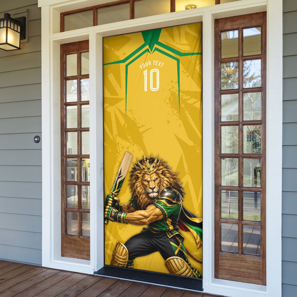Personalized Jamaica Kingsmen Cricket Lion Door Cover Royal King Batsman Sports Graphic Art