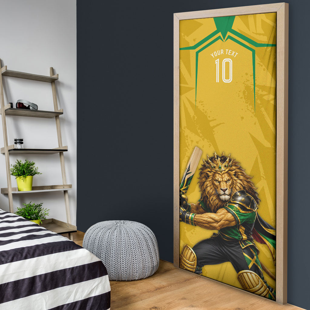 Personalized Jamaica Kingsmen Cricket Lion Door Cover Royal King Batsman Sports Graphic Art