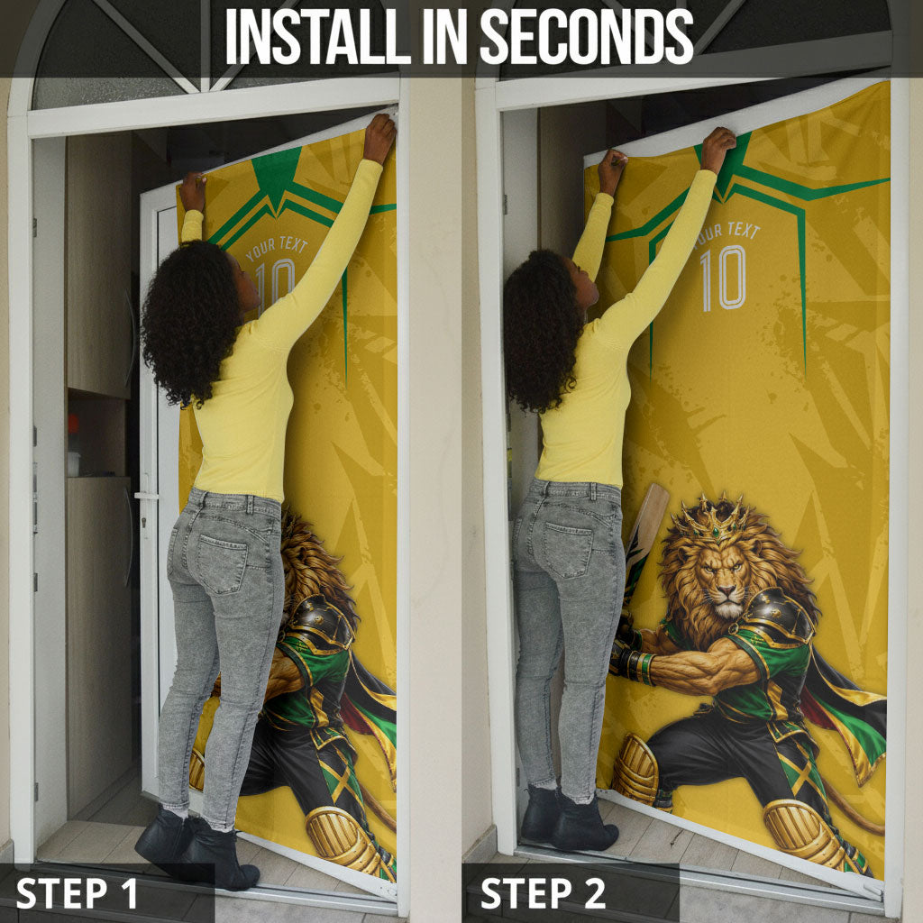 Personalized Jamaica Kingsmen Cricket Lion Door Cover Royal King Batsman Sports Graphic Art