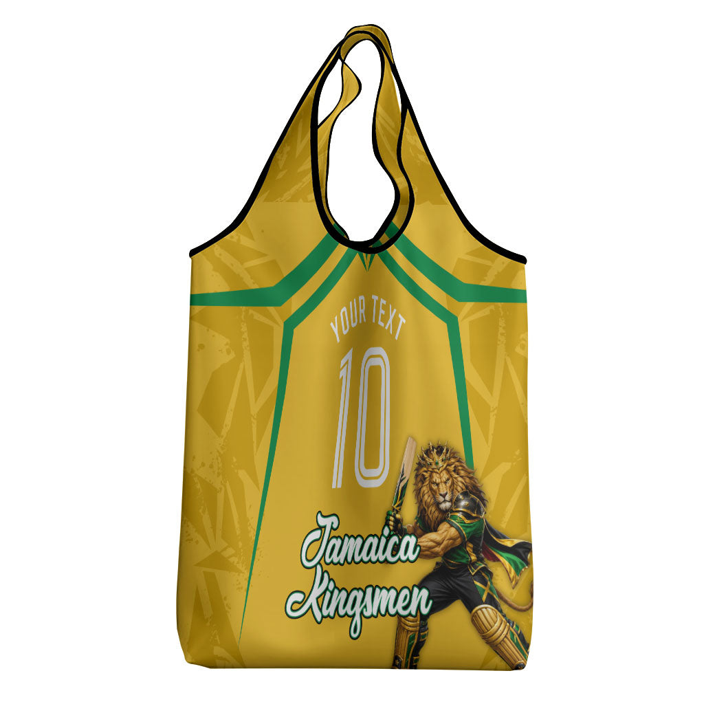 Personalized Jamaica Kingsmen Cricket Lion Grocery Bag Royal King Batsman Sports Graphic Art