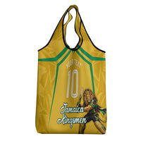 Personalized Jamaica Kingsmen Cricket Lion Grocery Bag Royal King Batsman Sports Graphic Art