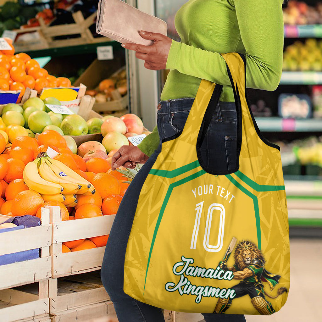 Personalized Jamaica Kingsmen Cricket Lion Grocery Bag Royal King Batsman Sports Graphic Art
