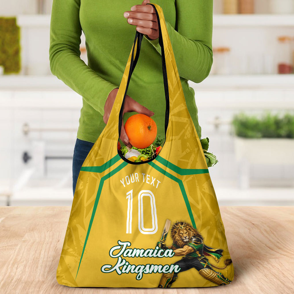 Personalized Jamaica Kingsmen Cricket Lion Grocery Bag Royal King Batsman Sports Graphic Art