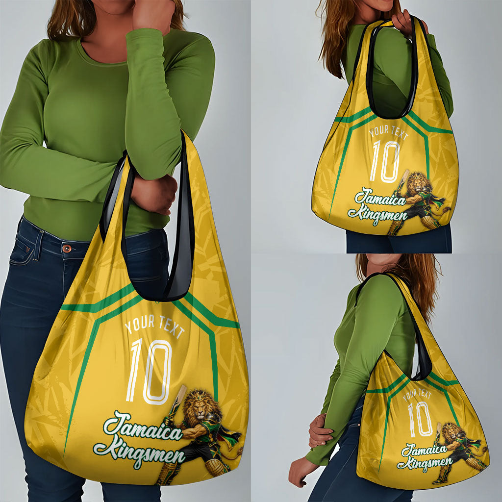 Personalized Jamaica Kingsmen Cricket Lion Grocery Bag Royal King Batsman Sports Graphic Art