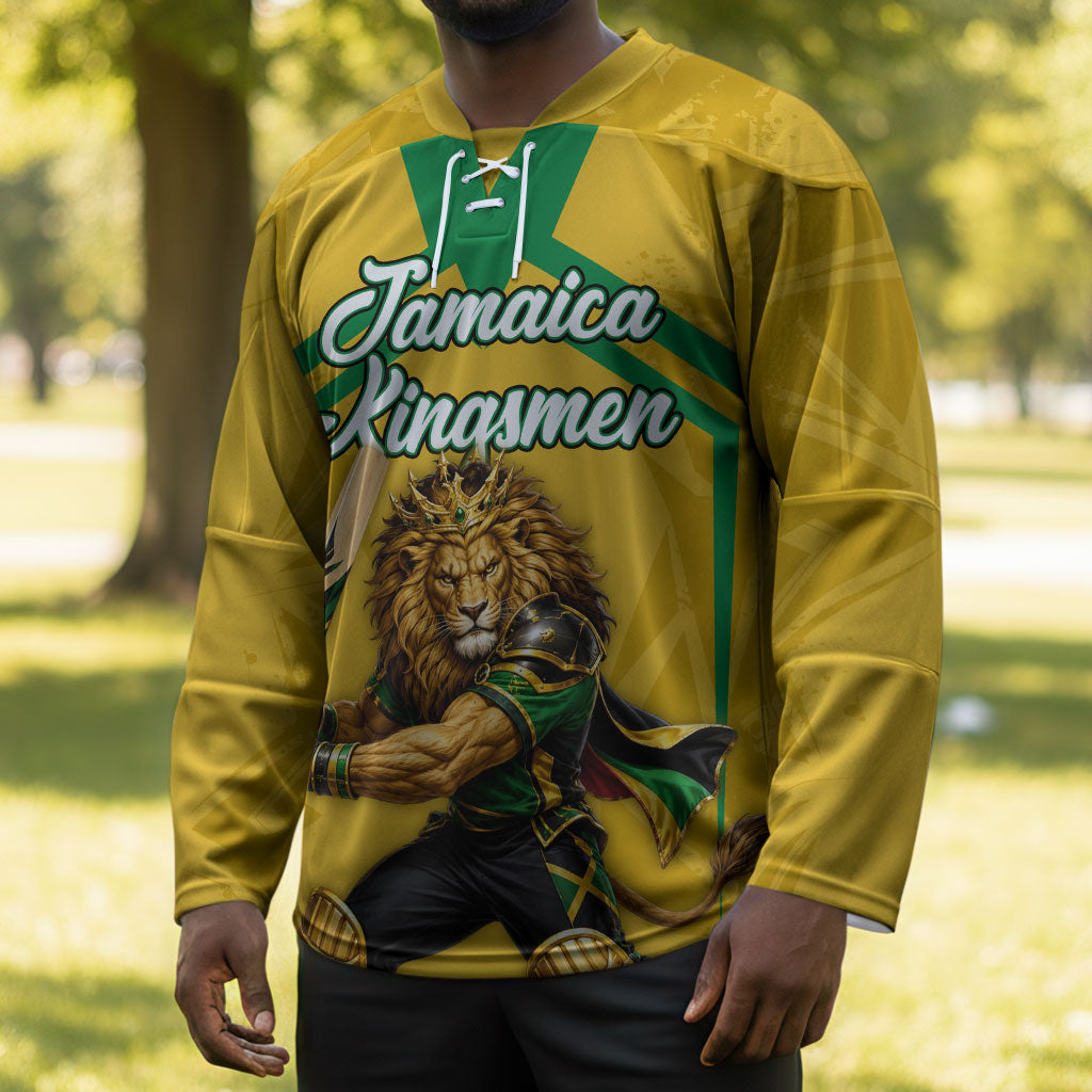 Personalized Jamaica Kingsmen Cricket Lion Hockey Jersey Royal King Batsman Sports Graphic Art