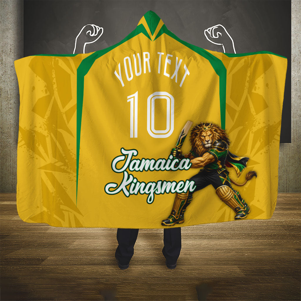 Personalized Jamaica Kingsmen Cricket Lion Hooded Blanket Royal King Batsman Sports Graphic Art