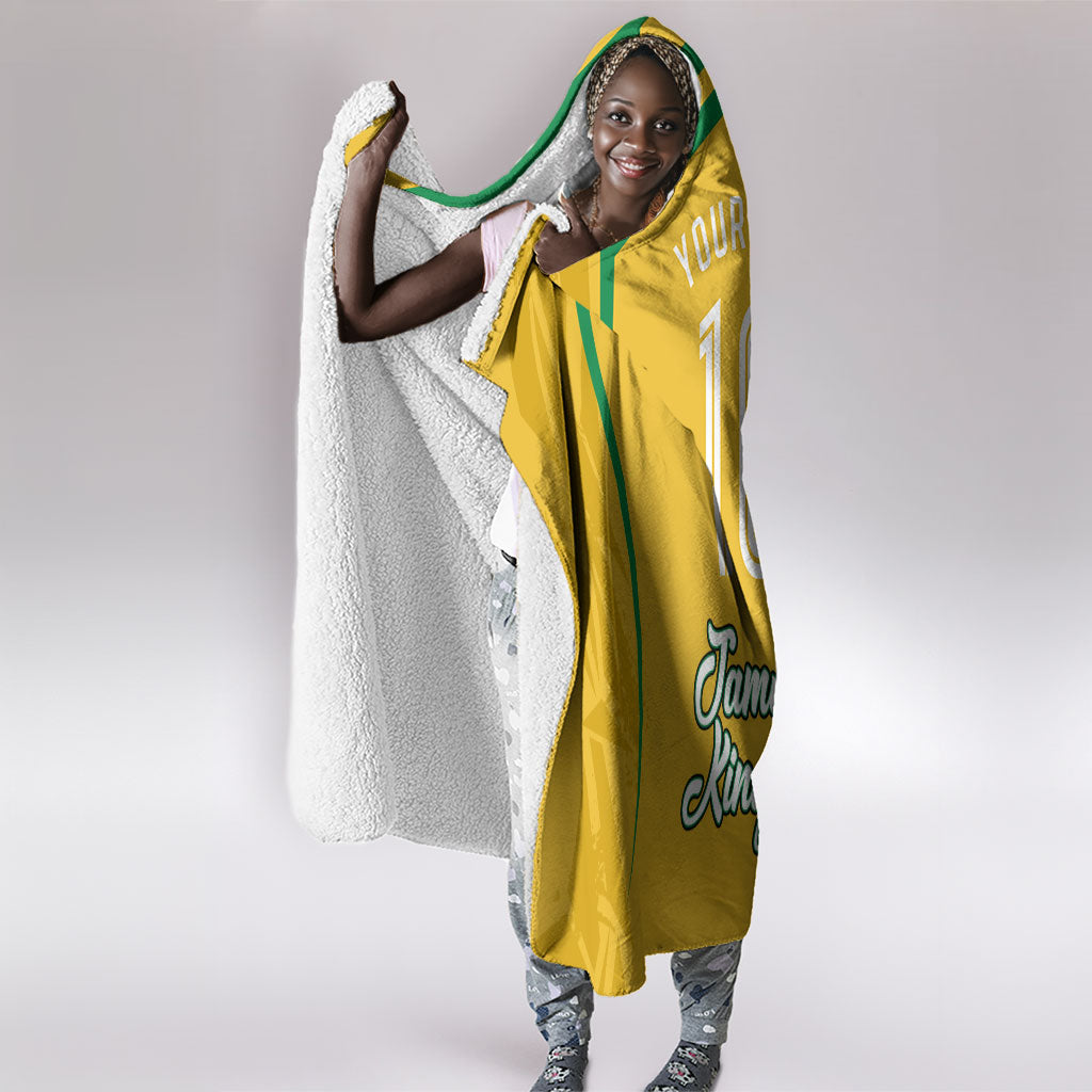 Personalized Jamaica Kingsmen Cricket Lion Hooded Blanket Royal King Batsman Sports Graphic Art