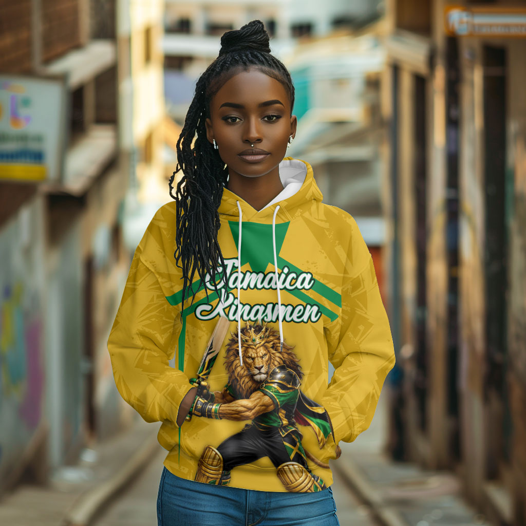 Personalized Jamaica Kingsmen Cricket Lion Hoodie Royal King Batsman Sports Graphic Art