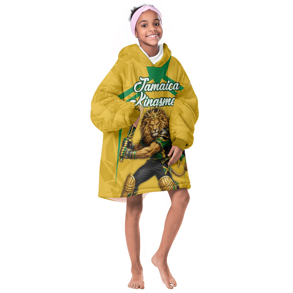 Personalized Jamaica Kingsmen Cricket Lion Kid Wearable Blanket Hoodie Royal King Batsman Sports Graphic Art