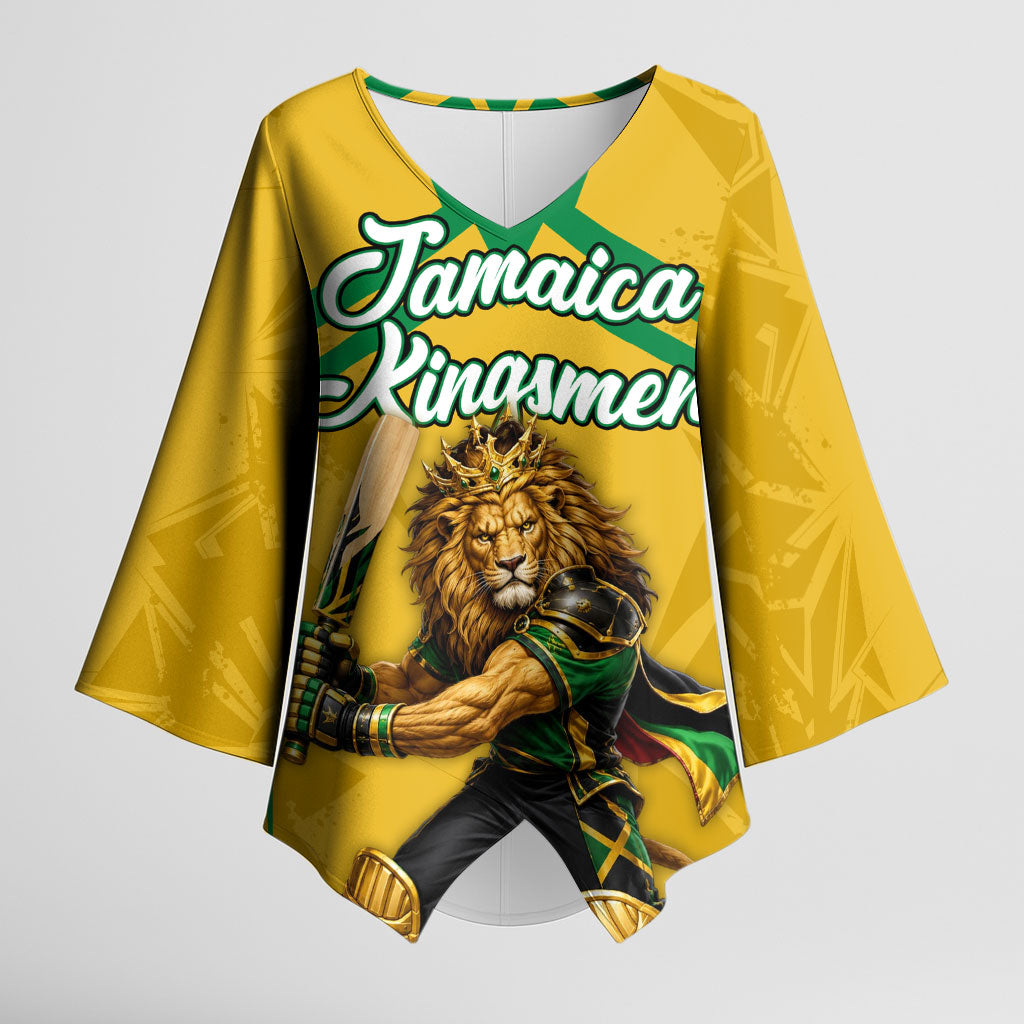 Personalized Jamaica Kingsmen Cricket Lion Kimono Sleeve Blouse Royal King Batsman Sports Graphic Art