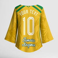 Personalized Jamaica Kingsmen Cricket Lion Kimono Sleeve Blouse Royal King Batsman Sports Graphic Art