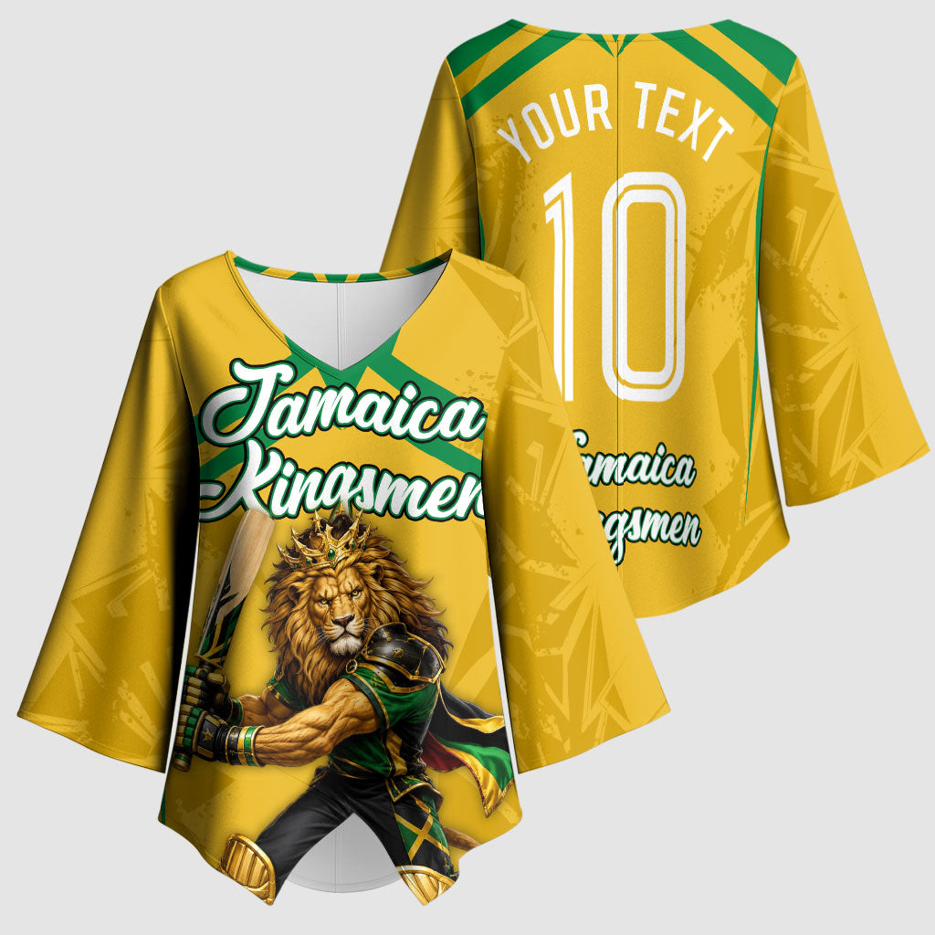 Personalized Jamaica Kingsmen Cricket Lion Kimono Sleeve Blouse Royal King Batsman Sports Graphic Art