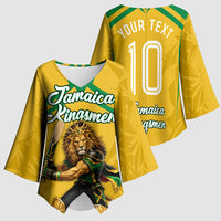 Personalized Jamaica Kingsmen Cricket Lion Kimono Sleeve Blouse Royal King Batsman Sports Graphic Art