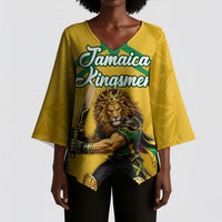 Personalized Jamaica Kingsmen Cricket Lion Kimono Sleeve Blouse Royal King Batsman Sports Graphic Art