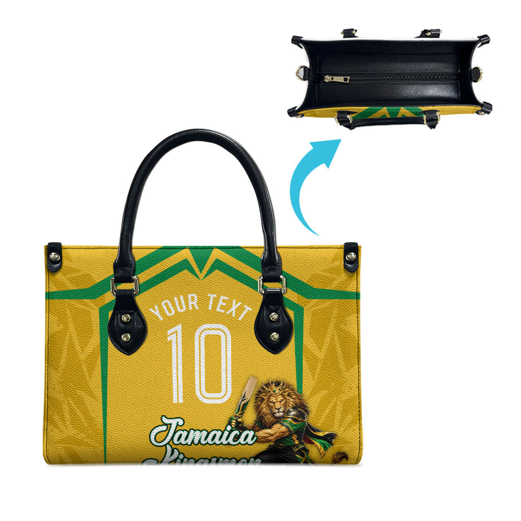 Personalized Jamaica Kingsmen Cricket Lion Leather Bag Royal King Batsman Sports Graphic Art