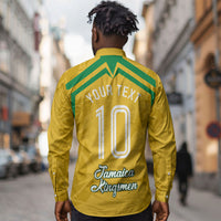 Personalized Jamaica Kingsmen Cricket Lion Long Sleeve Button Shirt Royal King Batsman Sports Graphic Art