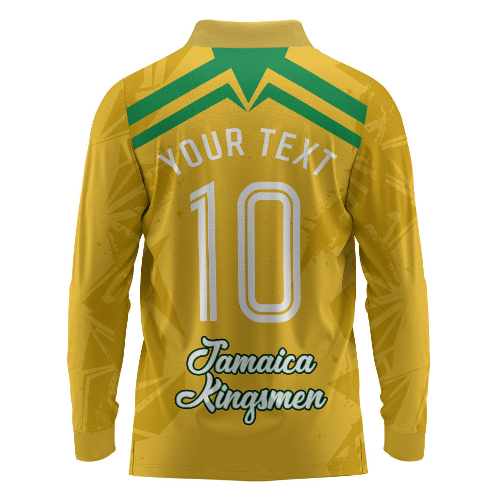 Personalized Jamaica Kingsmen Cricket Lion Long Sleeve Polo Shirt Royal King Batsman Sports Graphic Art
