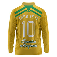 Personalized Jamaica Kingsmen Cricket Lion Long Sleeve Polo Shirt Royal King Batsman Sports Graphic Art