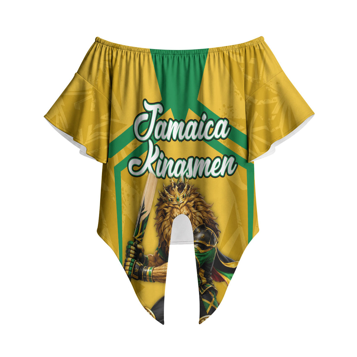 Personalized Jamaica Kingsmen Cricket Lion Off Shoulder Wrap Waist Top Royal King Batsman Sports Graphic Art