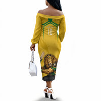 Personalized Jamaica Kingsmen Cricket Lion Off The Shoulder Long Sleeve Dress Royal King Batsman Sports Graphic Art