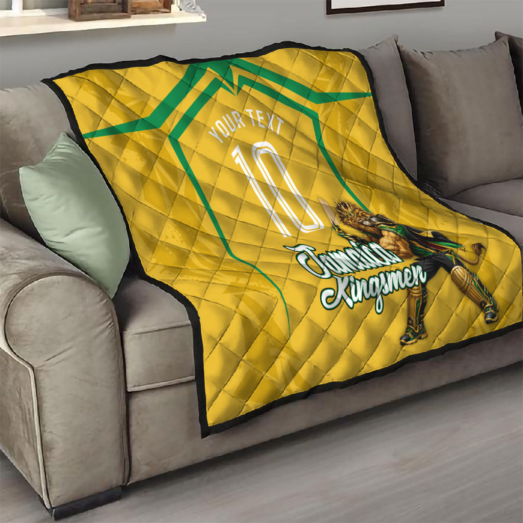 Personalized Jamaica Kingsmen Cricket Lion Quilt Royal King Batsman Sports Graphic Art