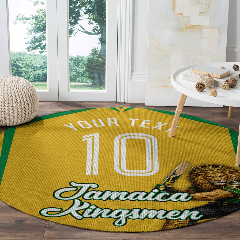 Personalized Jamaica Kingsmen Cricket Lion Round Carpet Royal King Batsman Sports Graphic Art