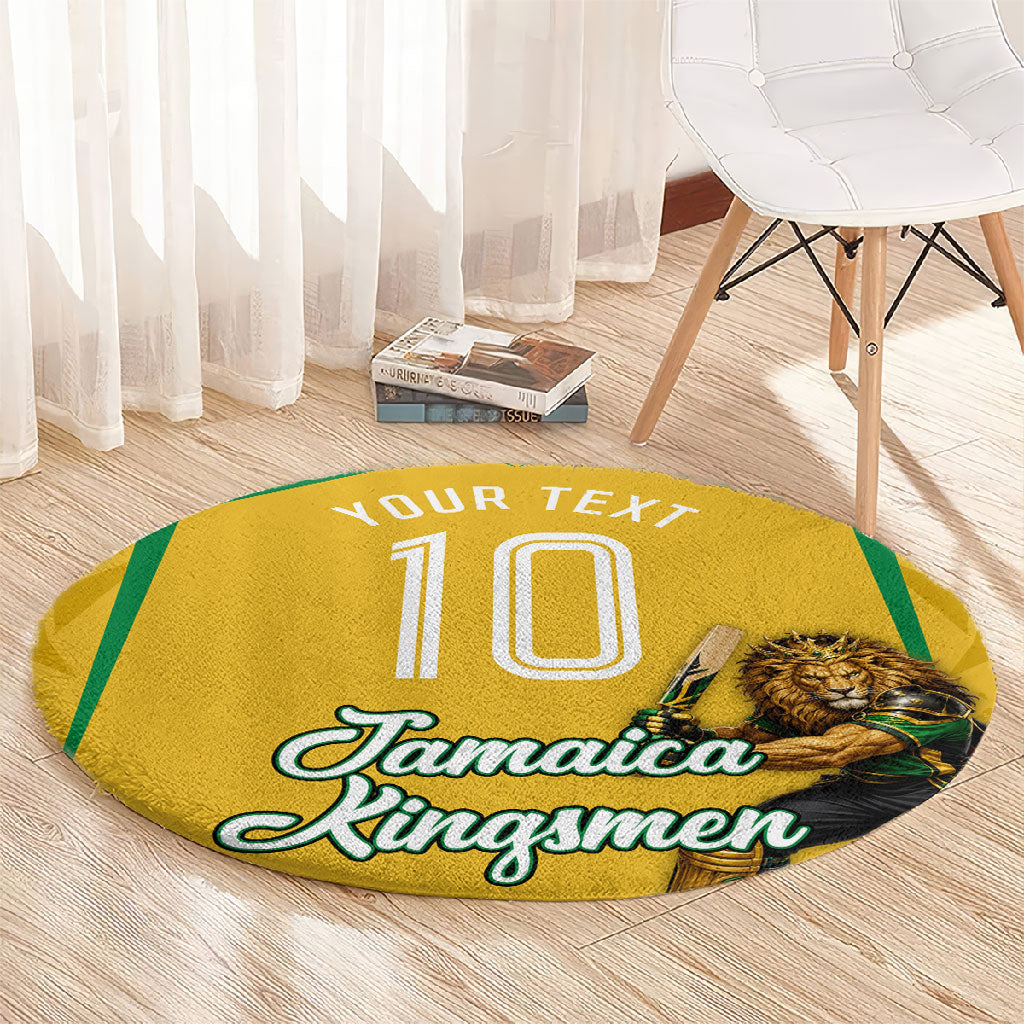 Personalized Jamaica Kingsmen Cricket Lion Round Carpet Royal King Batsman Sports Graphic Art