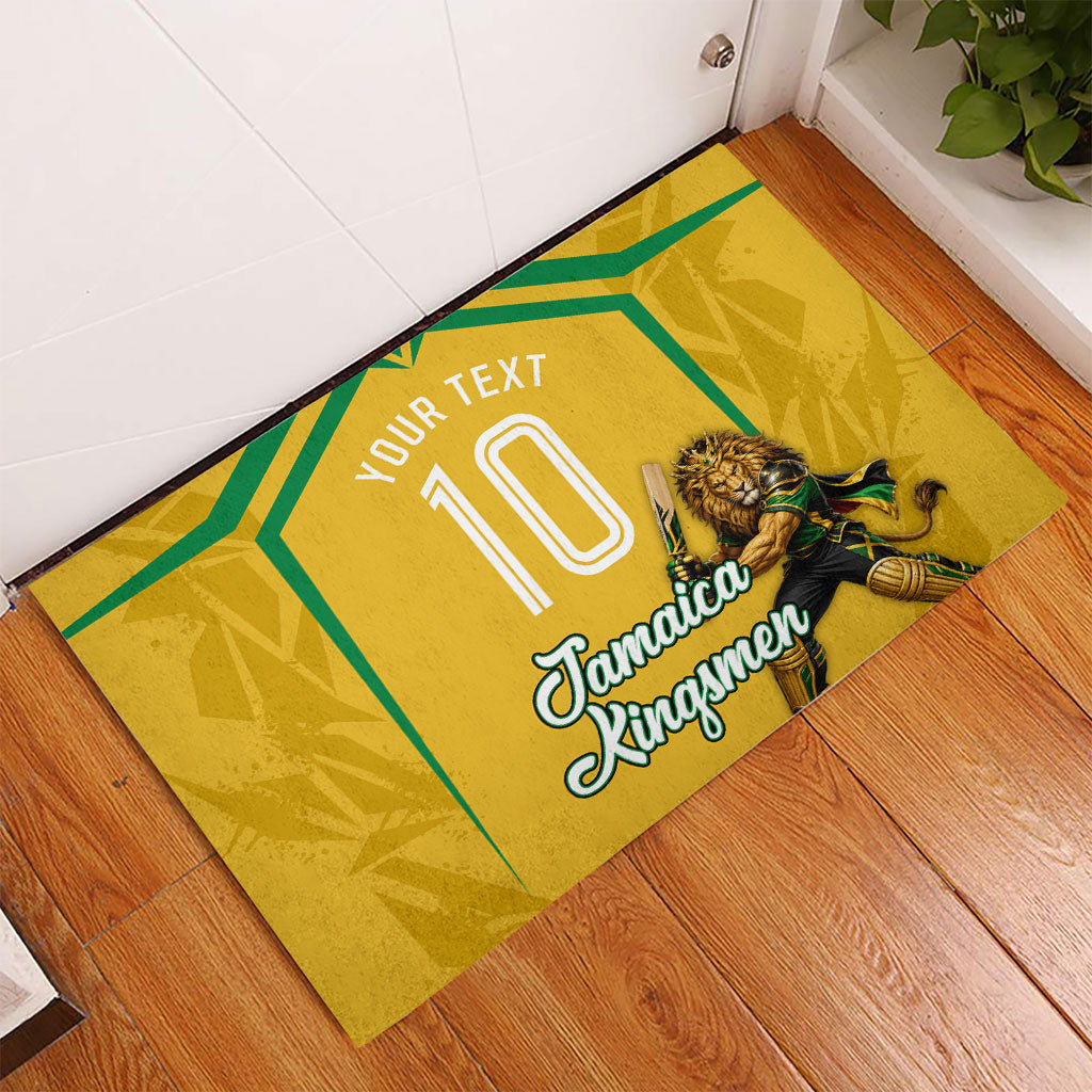 Personalized Jamaica Kingsmen Cricket Lion Rubber Doormat Royal King Batsman Sports Graphic Art
