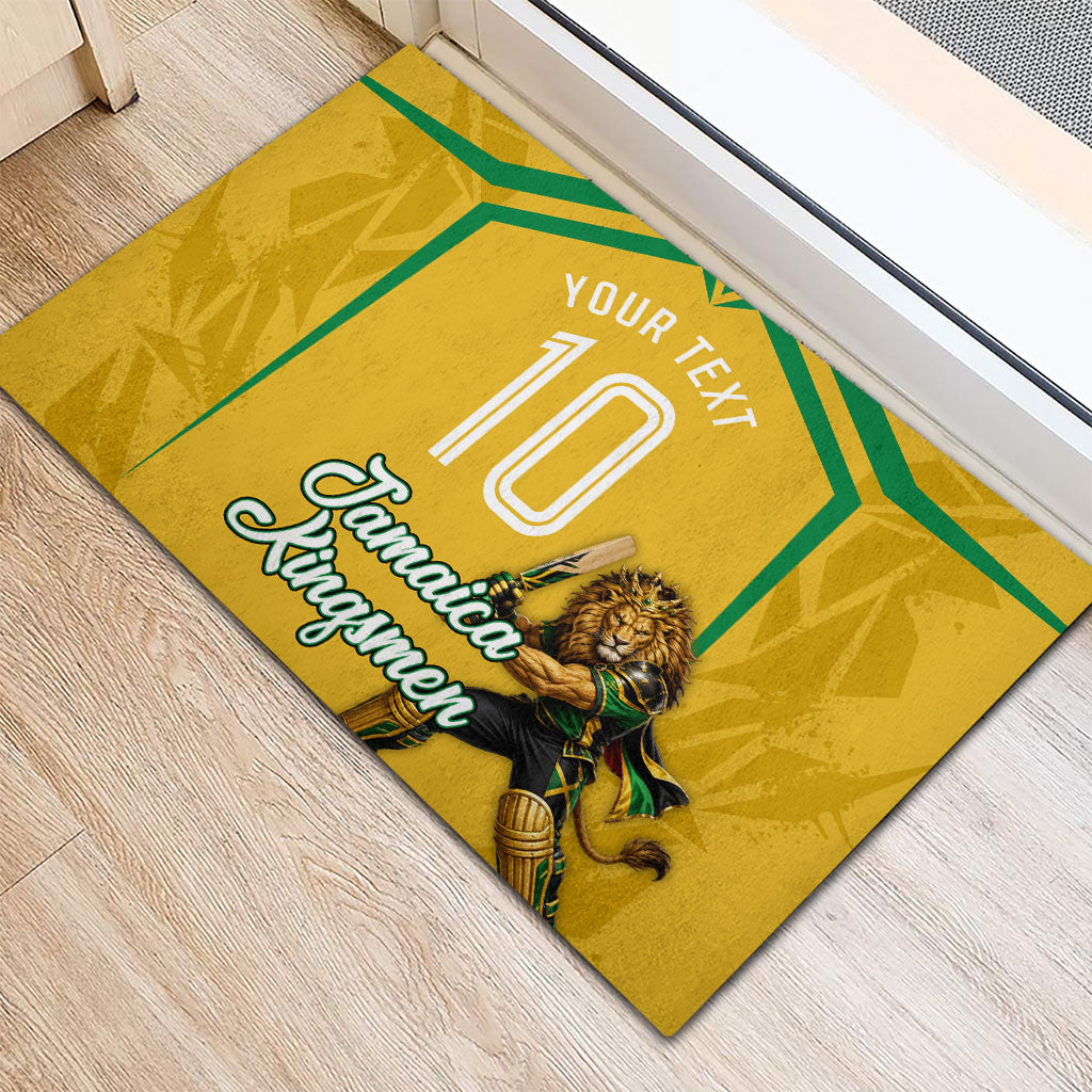 Personalized Jamaica Kingsmen Cricket Lion Rubber Doormat Royal King Batsman Sports Graphic Art
