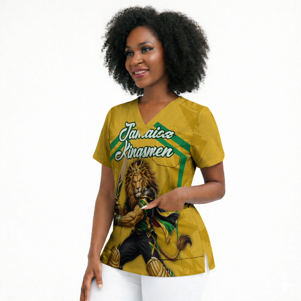Personalized Jamaica Kingsmen Cricket Lion Scrub Top Royal King Batsman Sports Graphic Art