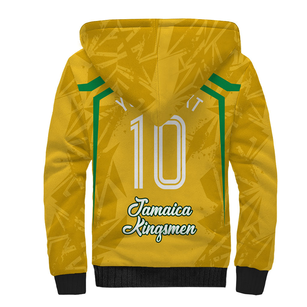 Personalized Jamaica Kingsmen Cricket Lion Sherpa Hoodie Royal King Batsman Sports Graphic Art