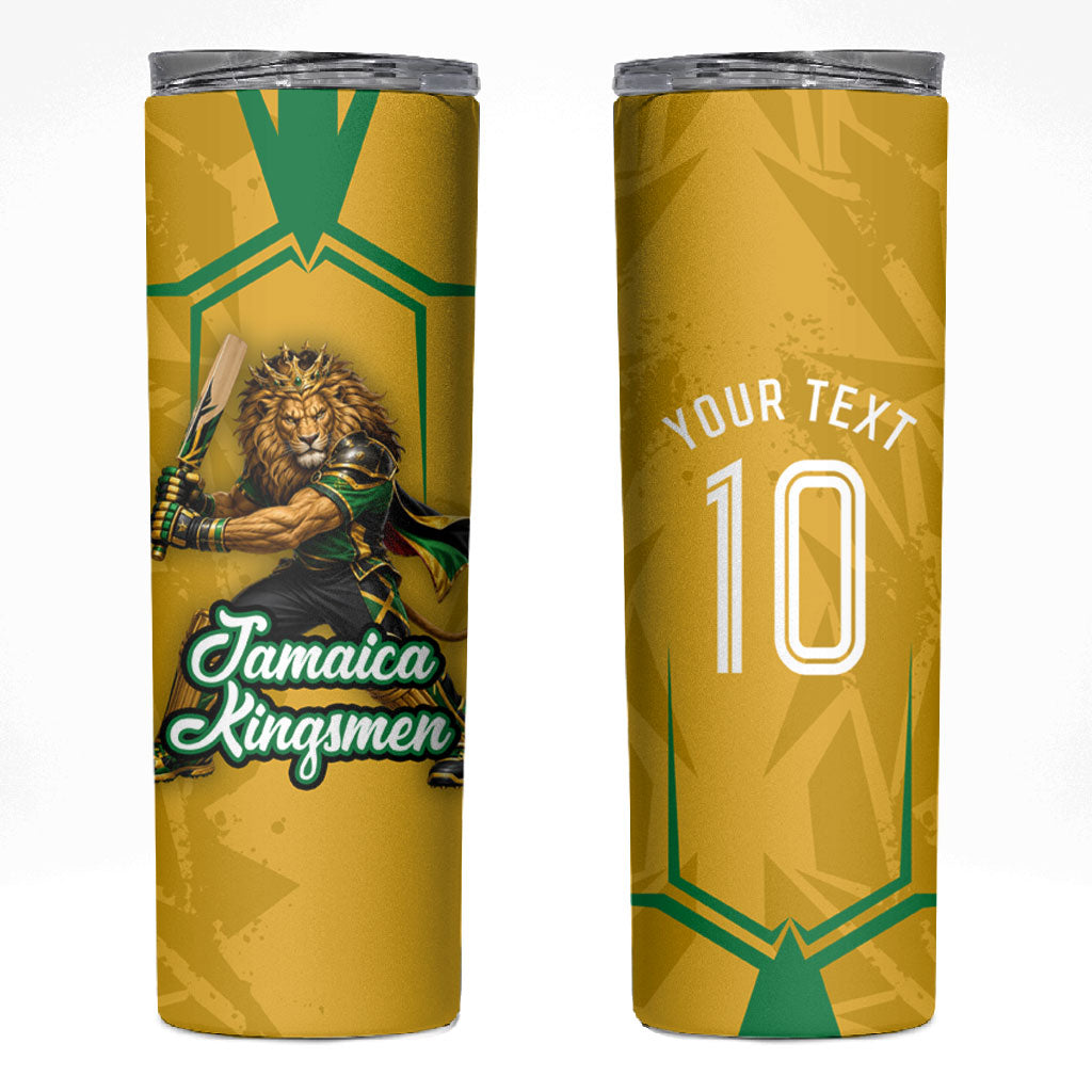 Personalized Jamaica Kingsmen Cricket Lion Skinny Tumbler Royal King Batsman Sports Graphic Art