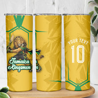 Personalized Jamaica Kingsmen Cricket Lion Skinny Tumbler Royal King Batsman Sports Graphic Art