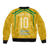 Personalized Jamaica Kingsmen Cricket Lion Sleeve Zip Bomber Jacket Royal King Batsman Sports Graphic Art