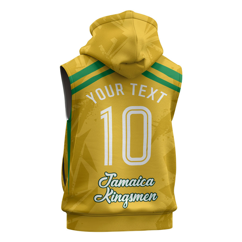 Personalized Jamaica Kingsmen Cricket Lion Sleeveless Hoodie Royal King Batsman Sports Graphic Art