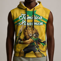 Personalized Jamaica Kingsmen Cricket Lion Sleeveless Hoodie Royal King Batsman Sports Graphic Art
