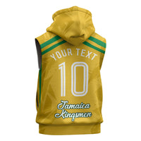 Personalized Jamaica Kingsmen Cricket Lion Sleeveless Zip Hoodie Royal King Batsman Sports Graphic Art