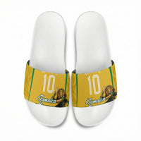 Personalized Jamaica Kingsmen Cricket Lion Slide Sandals Royal King Batsman Sports Graphic Art