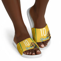 Personalized Jamaica Kingsmen Cricket Lion Slide Sandals Royal King Batsman Sports Graphic Art